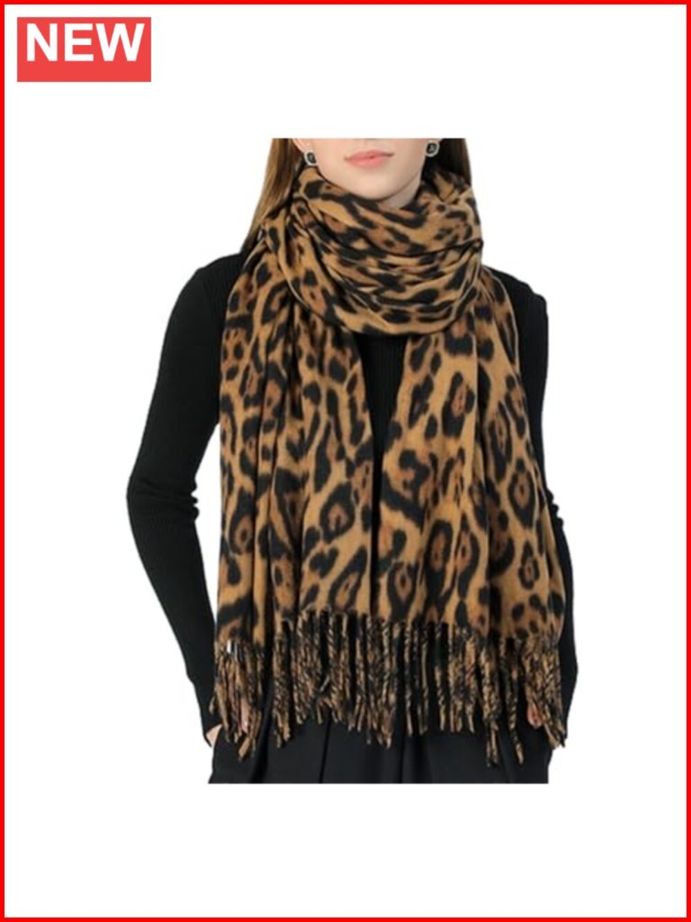 Leopard Print Winter Scarf Soft Warm Oversized Blanket Wrap Shawl
